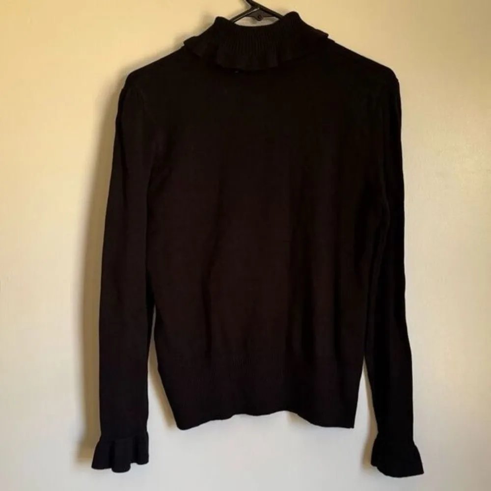 Joseph A Womens Black Ruffle Collar Long Sleeve Turtleneck Sweater sz M Feminine - Image 3