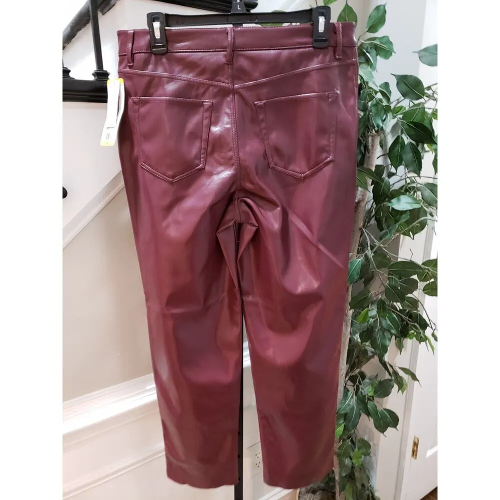 Joie  Women's Maroon Solid 100% Polyester Faux Leather Straight Leg Pants 8 - Image 5