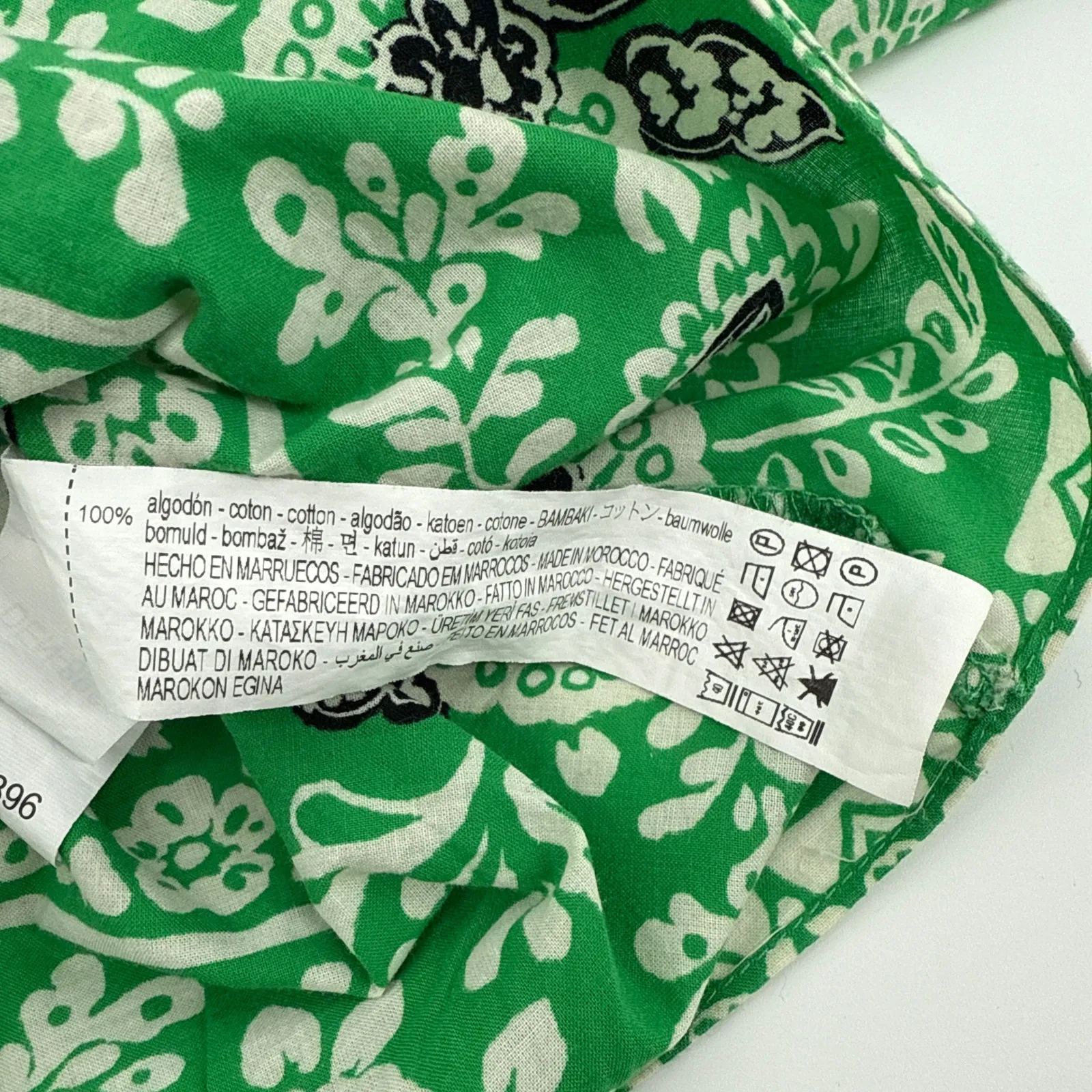 Zara Green Floral Print Cropped Cotton Button Up Shirt Blouse Women XS Oversized - Image 8