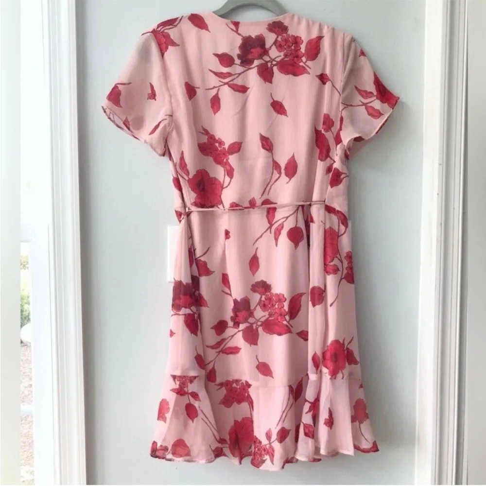 All in Favor Nordstrom Flowy Wrap Mini Dress Pink Red Floral - Image 4