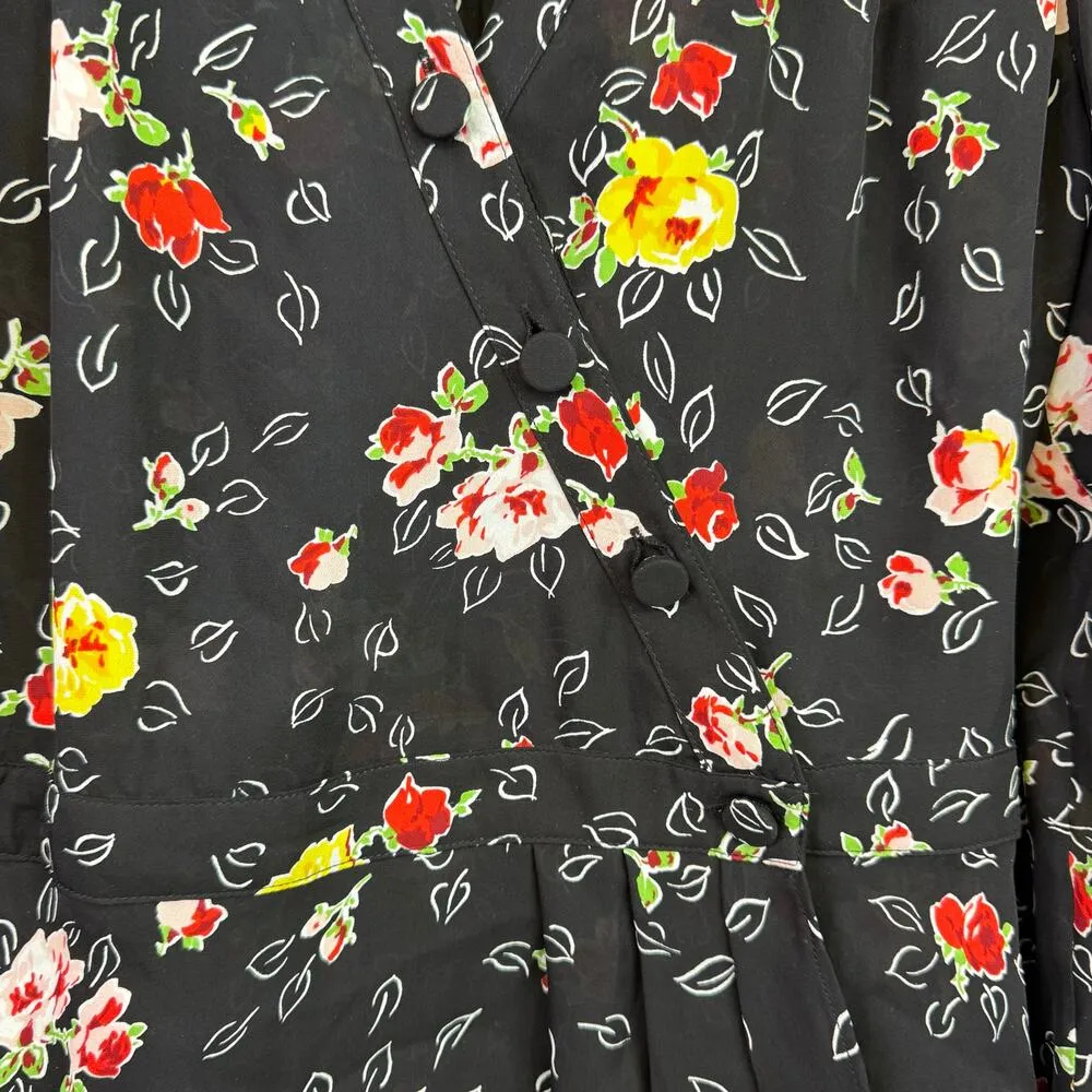 Veronica Beard Kiona Silk V Neck Long Sleeve Top Blouse Size 2 Dark Floral Shirt - Image 6