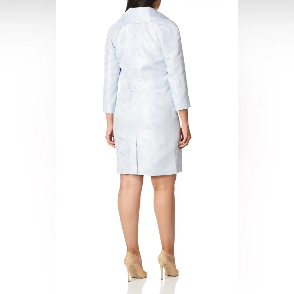 NWT Tahari ASL Women's Floral Jacquard Wrap Jacket and Dress‎ Set Blue Size 14 - Image 3