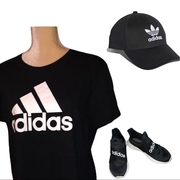 Adidas black T-shirt with white logo front - Image 2