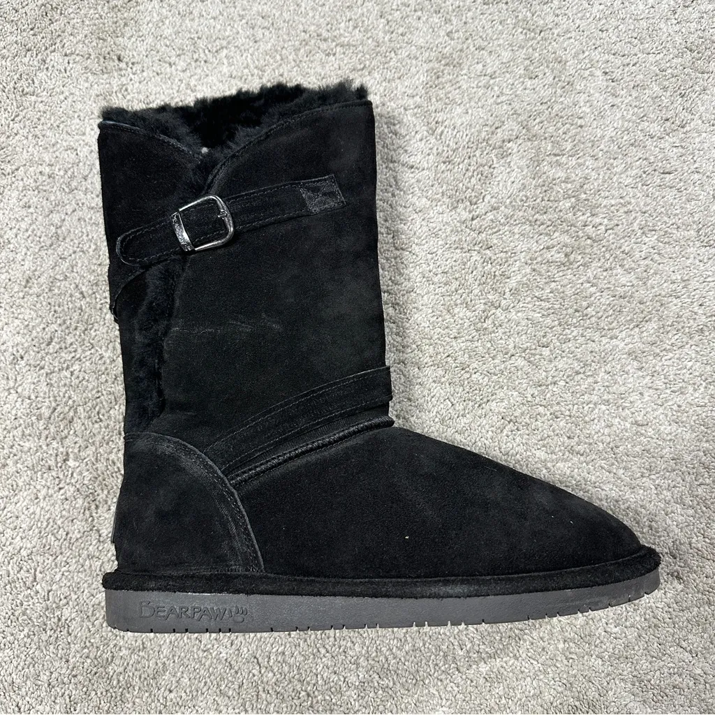 BearPaw Women’s Tatum Shearling Wool Sheepskin Lined Suede Boots in Black 10 - Image 4