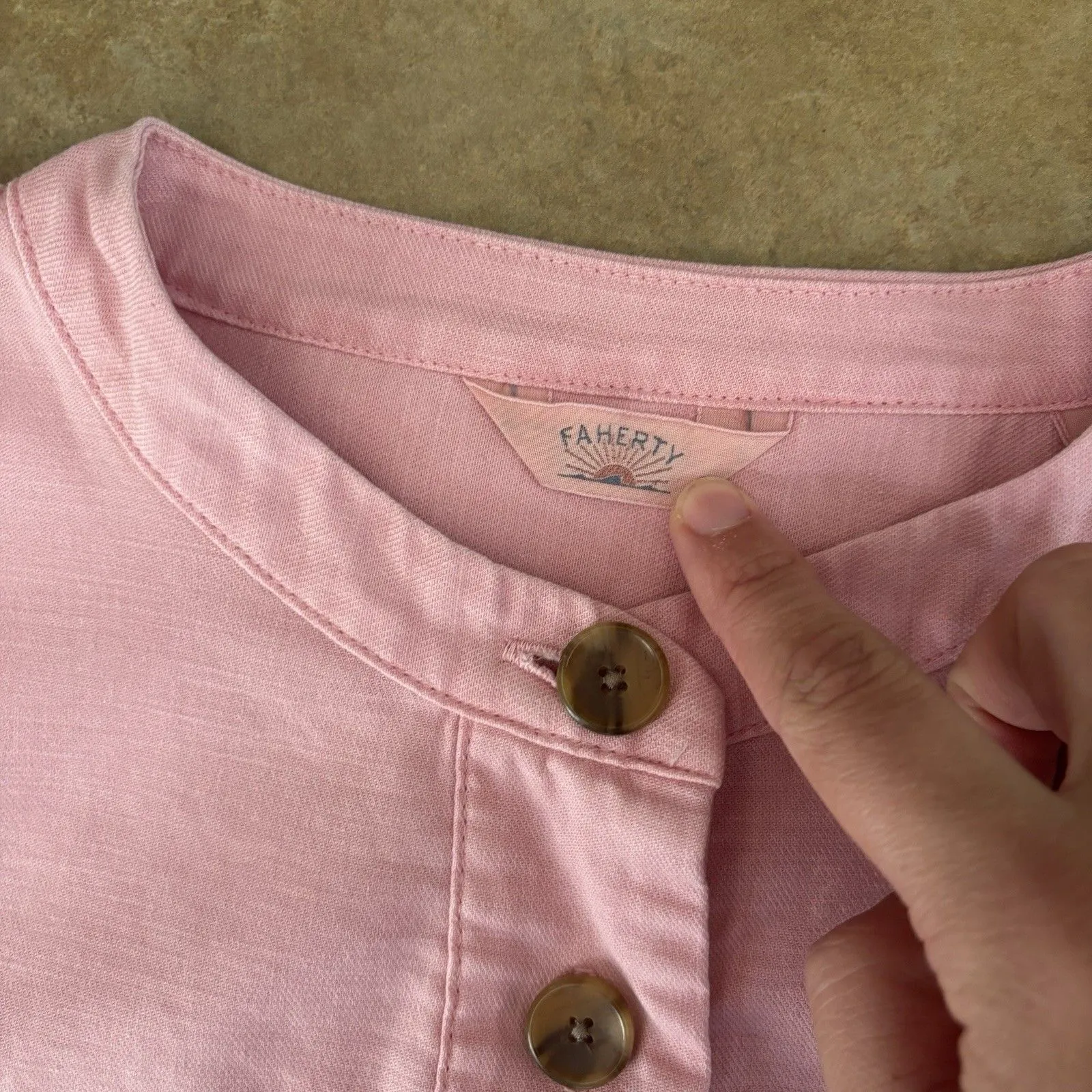 Faherty Dress Womens Size XXS Pink Avalon Shift Dress Mini Half Button Pockets - Image 6