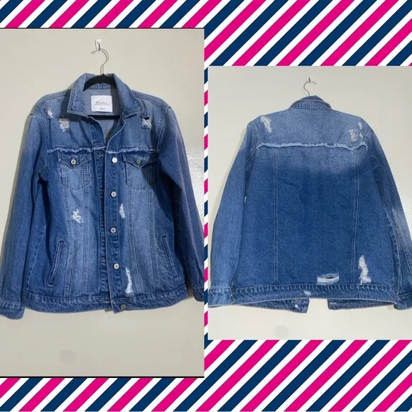 KanCan M 100% Cotton Medium Wash Distressed Oversized Blue - Image 2