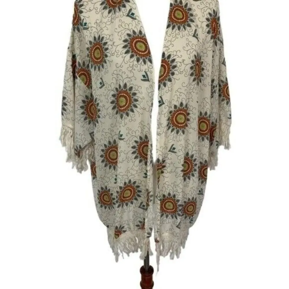 Daniel Rainn Kimono Cardigan XS Small Boho Floral Open Front Layer - Image 2