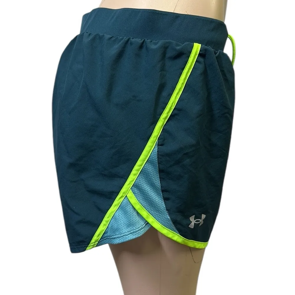 Under Armour UA Fly By 2.0 Athletic Shorts Blue Green Womens Large - Image 4