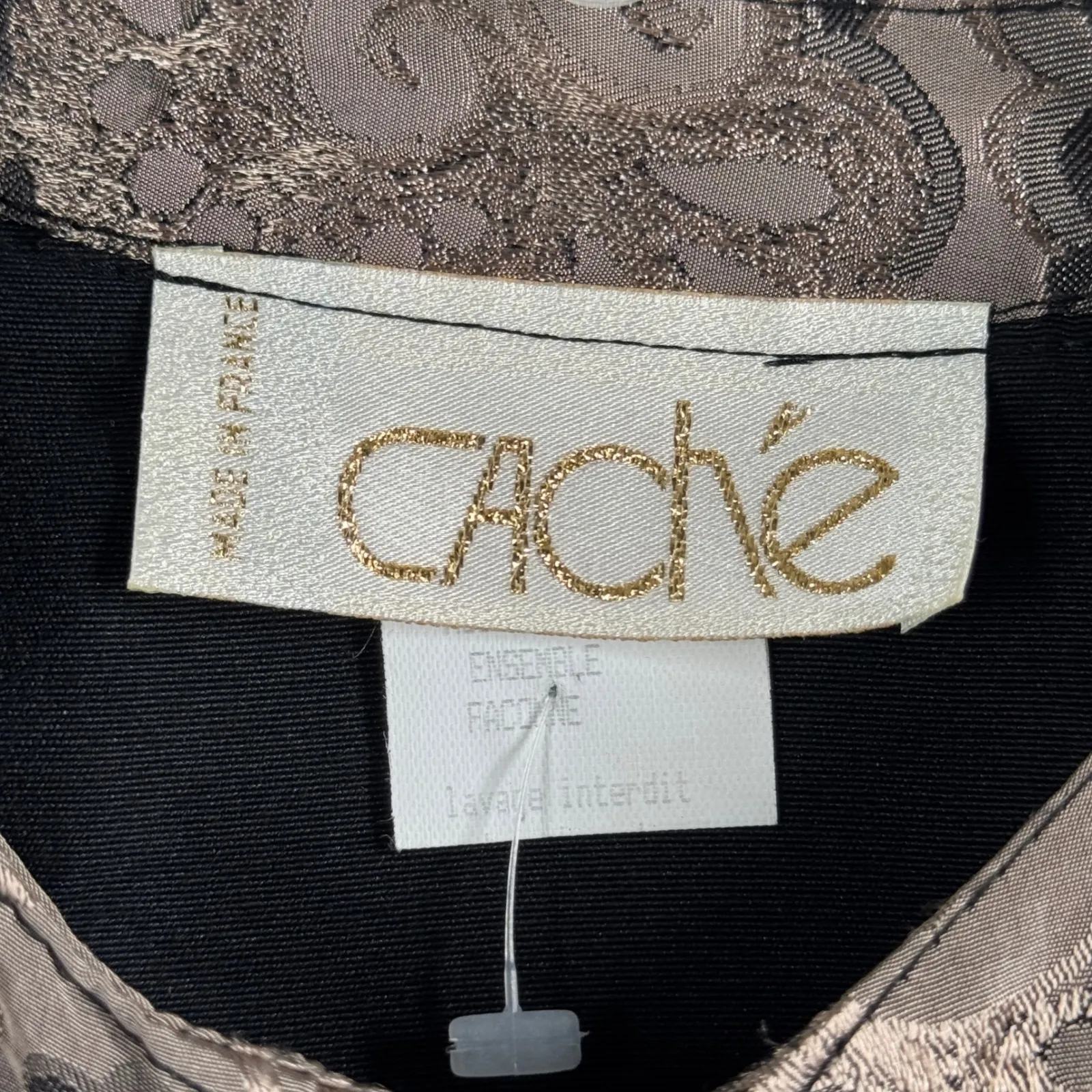 Cache Paris Womens 2 Piece Skirt Suit 4 Black Tan Baroque Jacquard Vintage 80s‎ - Image 7