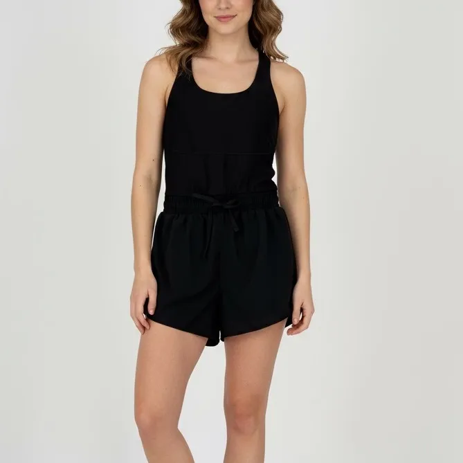 Fabletics Black Racerback Athletic Jumpsuit Romper Shorts Size M - Image 8