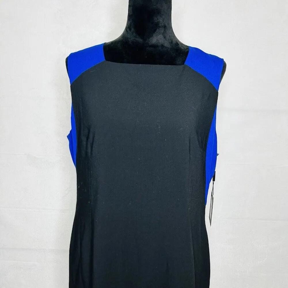 NWT Calvin Klein Womens Blue Black Round Neck Sleeveless Sheath Dress Size 14 - Image 2