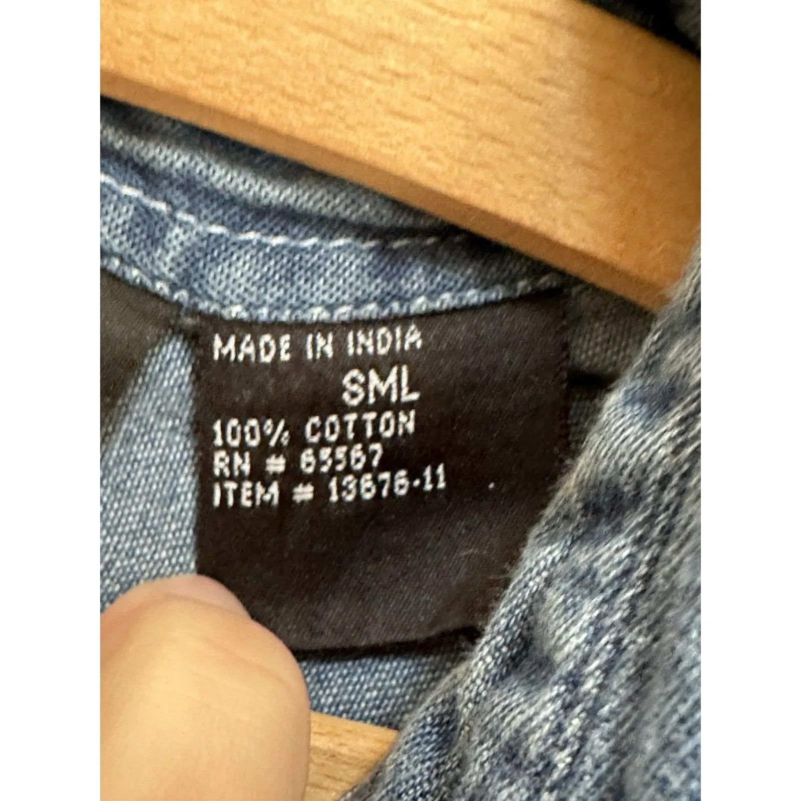 Vintage Silver Threads Boho Retro Embroidered Floral Denim Jacket Cotton Size S Blue - Image 5