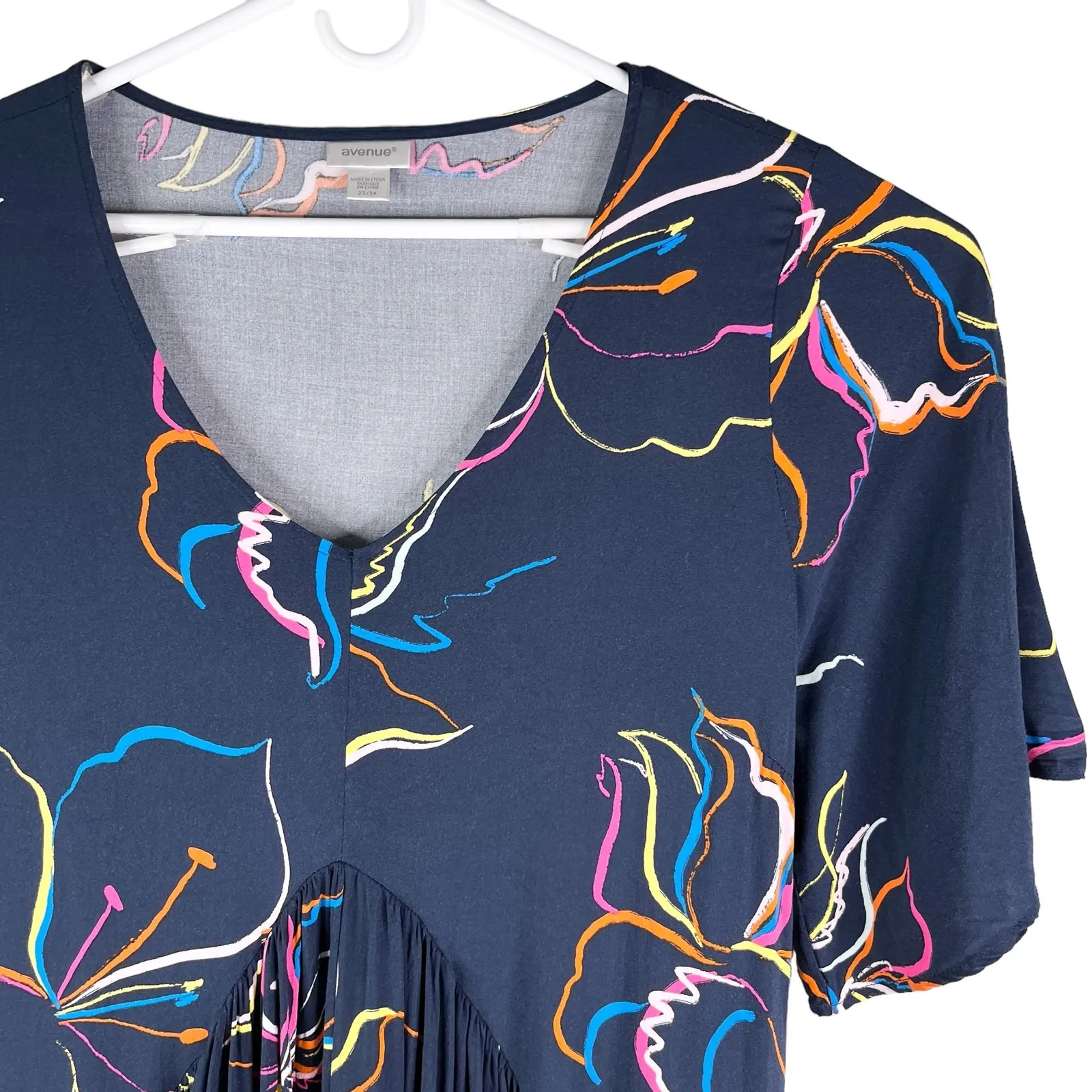 Avenue Midi Dress Navy V-Neck 22/24 Tie Back Short Sleeves - Image 5