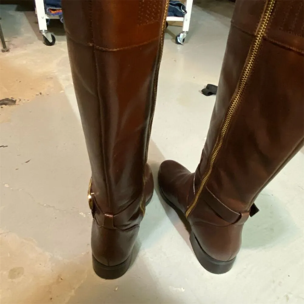 Michael Kors Women's Brown Leather Riding Boots Size 7 Knee High Zip - Image 3