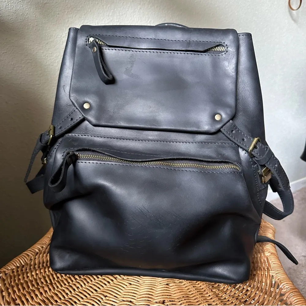Minimalist Black Leather Backpack - Image 2