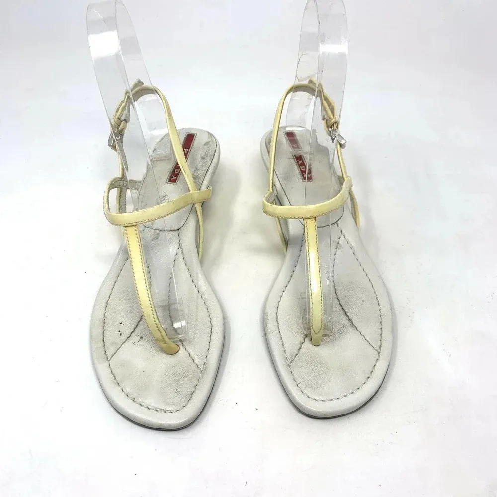 Prada Sport Thong Wedge Sandals in Yellow‎ Leather Size US 6.5 *damaged - Image 2