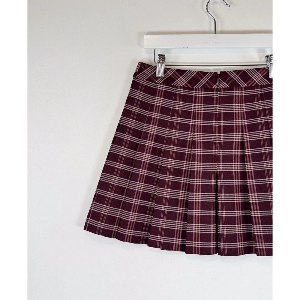 Aritzia Sunday Best Womens Skirt Red Mini Box Pleat Plaid Academia Grunge Size 2 - Image 7