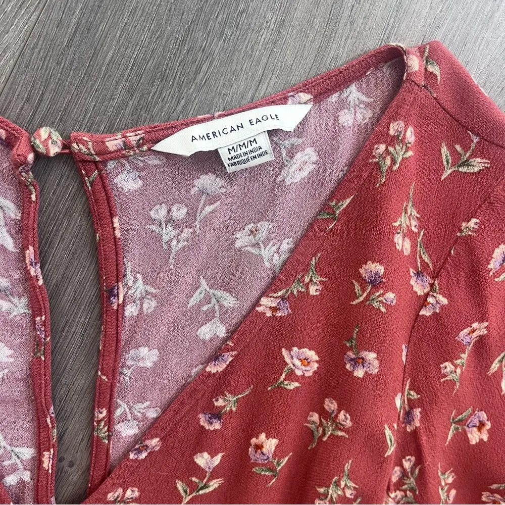 American Eagle Long Sleeve Faux Wrap Daisy Print Romper Medium - Image 3