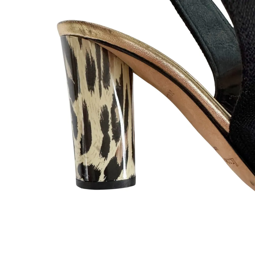 kate spade Italian Slingback Fabric Open Toe Sandal Shoe Leopard Heel Size 6 - Image 4