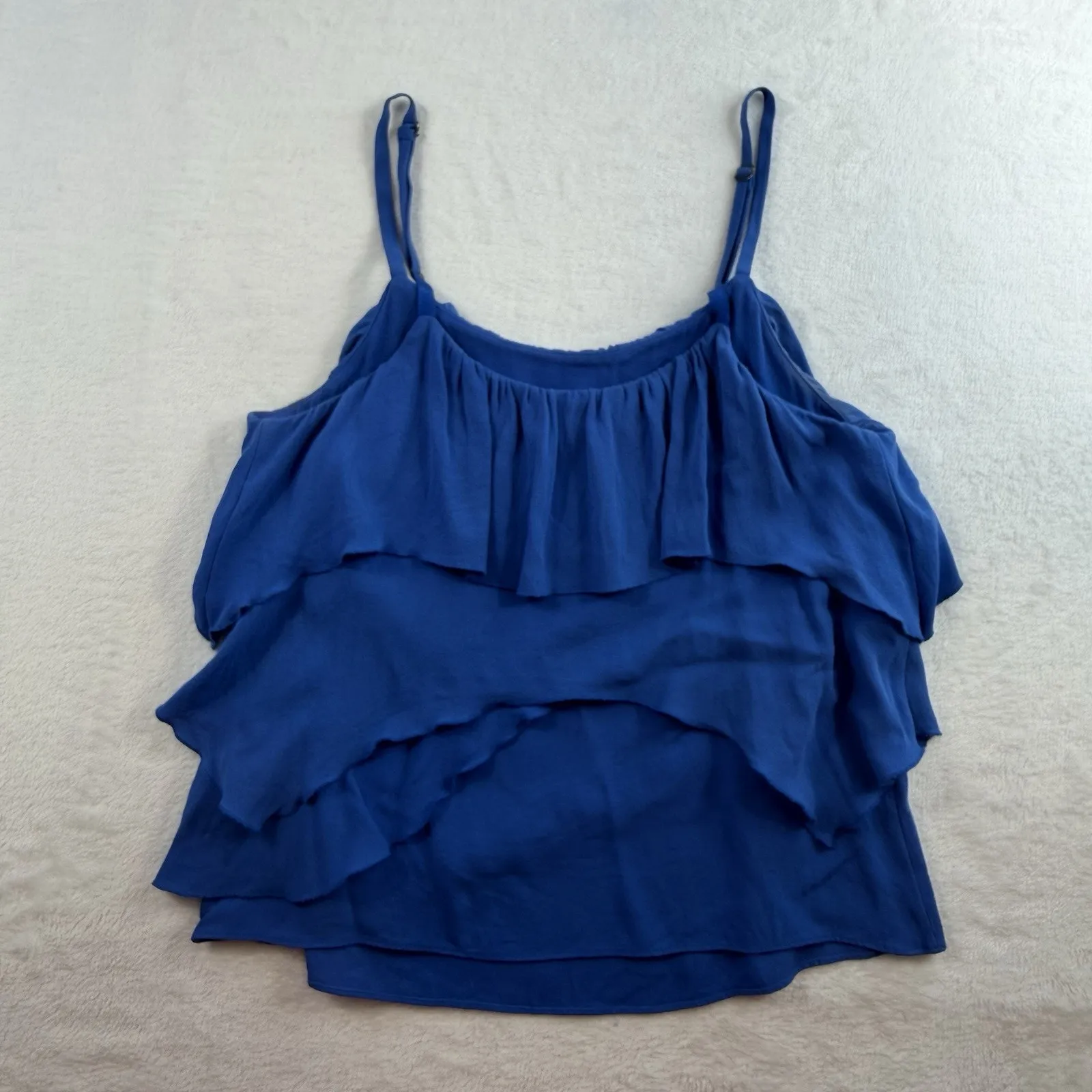 ALICE + OLIVIA S Small Silk Ruffled Tiered Layered Top Cami Flowy Royal Blue - Image 10
