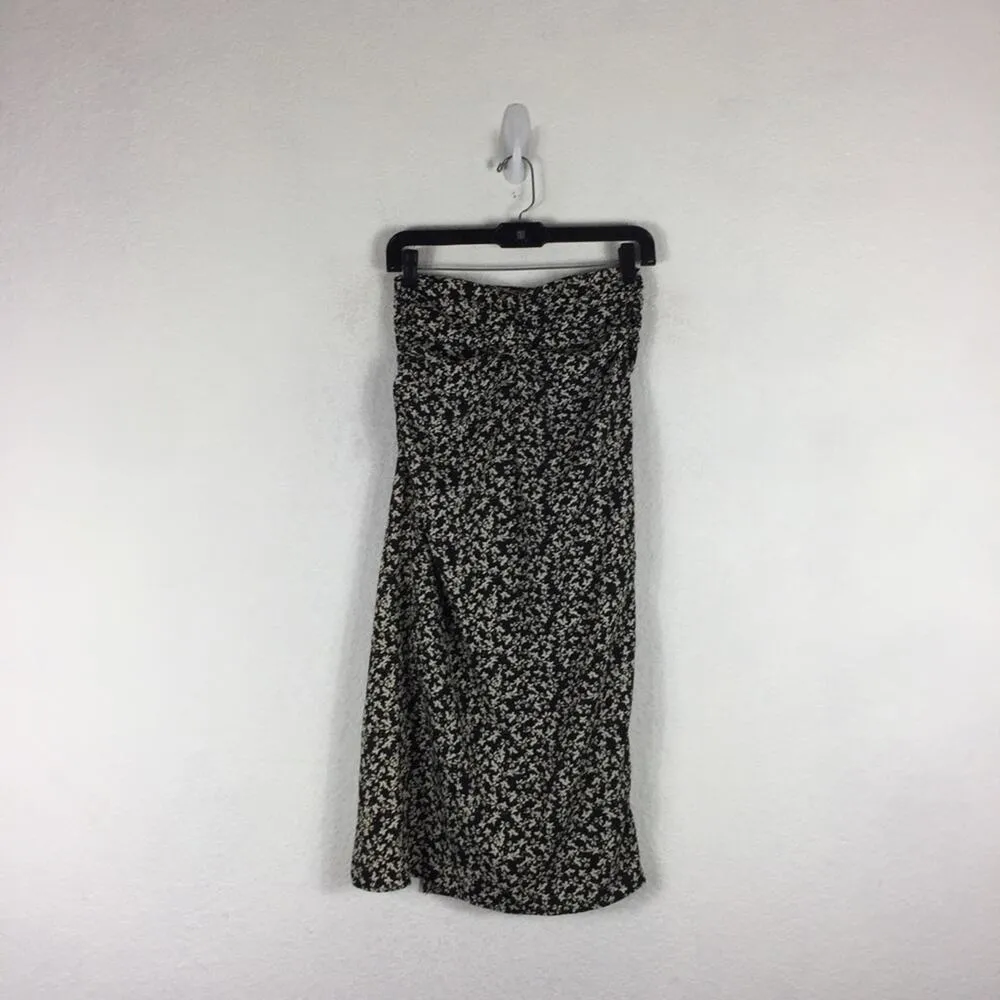 Zara Draped Black Moody Micro Floral Print Ruched Side Slit Midi Skirt XS - Image 12