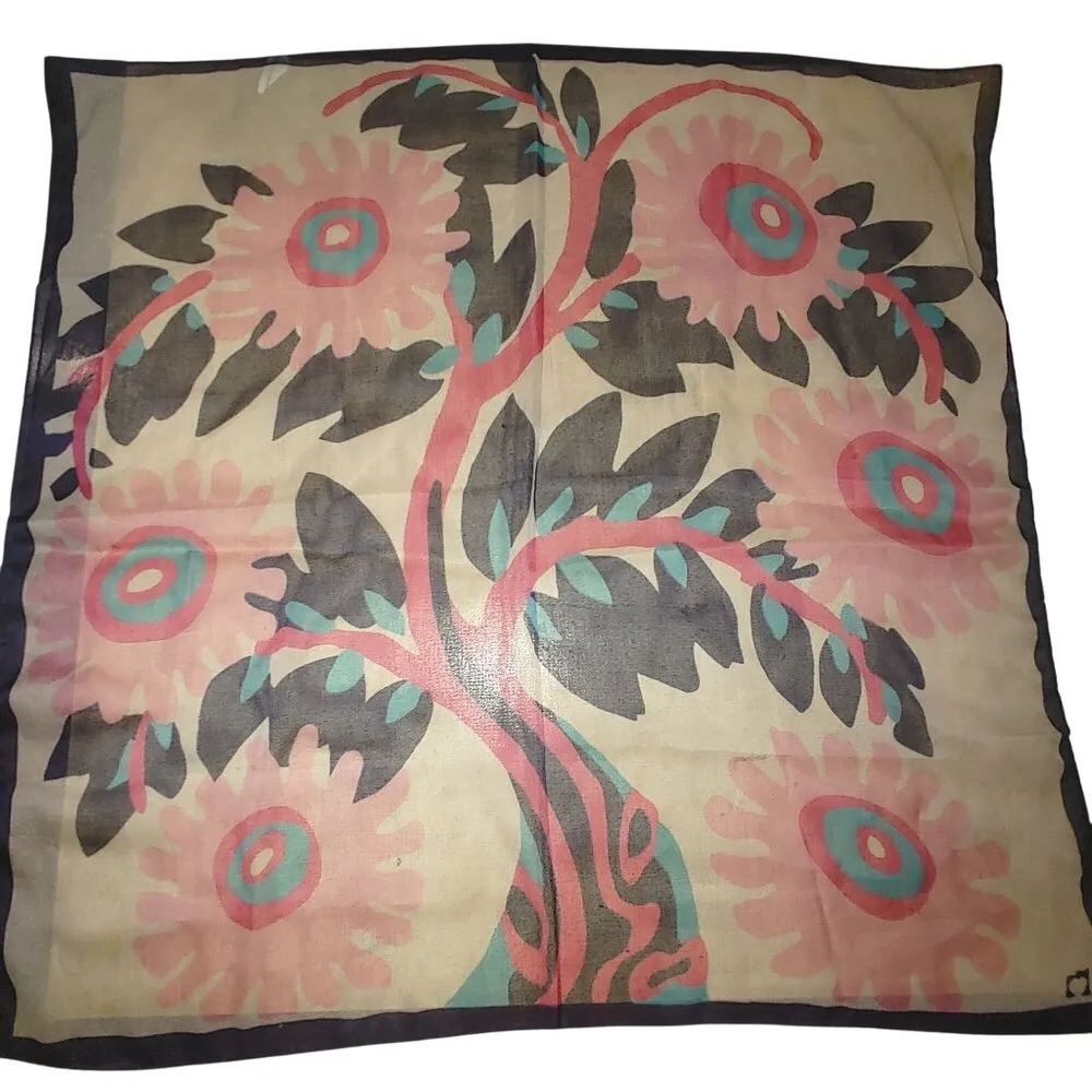 Vintage Italian Floral Polyester Scarf Bold Pink Blue Design 27 by 27 Inches - Image 2