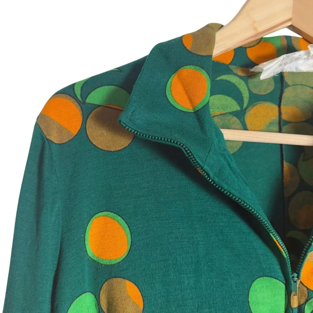 Vintage Diane von Furstenberg 70’s Green Geometric Circle Zip Up Top Size M - Image 4