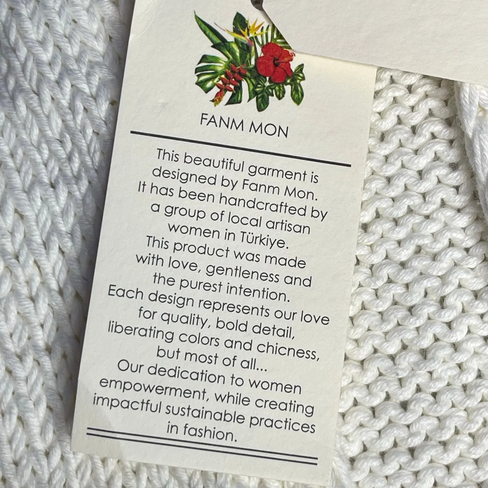 Fanm Mon Winter Bloom Blue Rose Cotton Cardigan Handmade New size XS/S Ivory White - Image 7