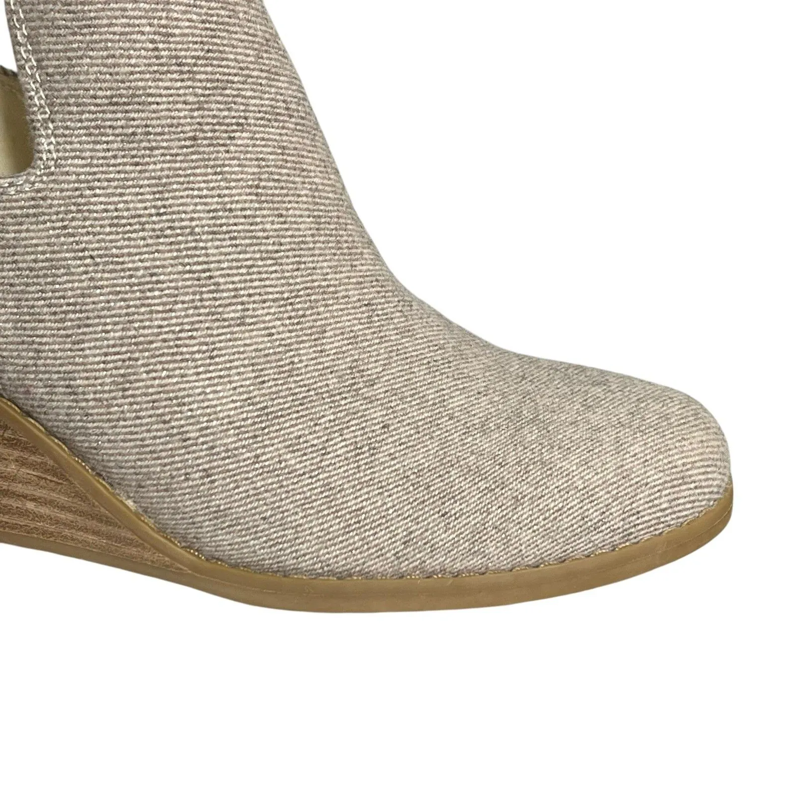 TOMS Boots Womens Size 8 Beige Wedge Ankle Booties Textured Cotton Slip On - Image 9