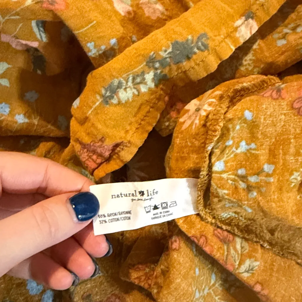 Natural Life Yellow Floral Printed Midi Dress with Pockets Sz M - Image 6