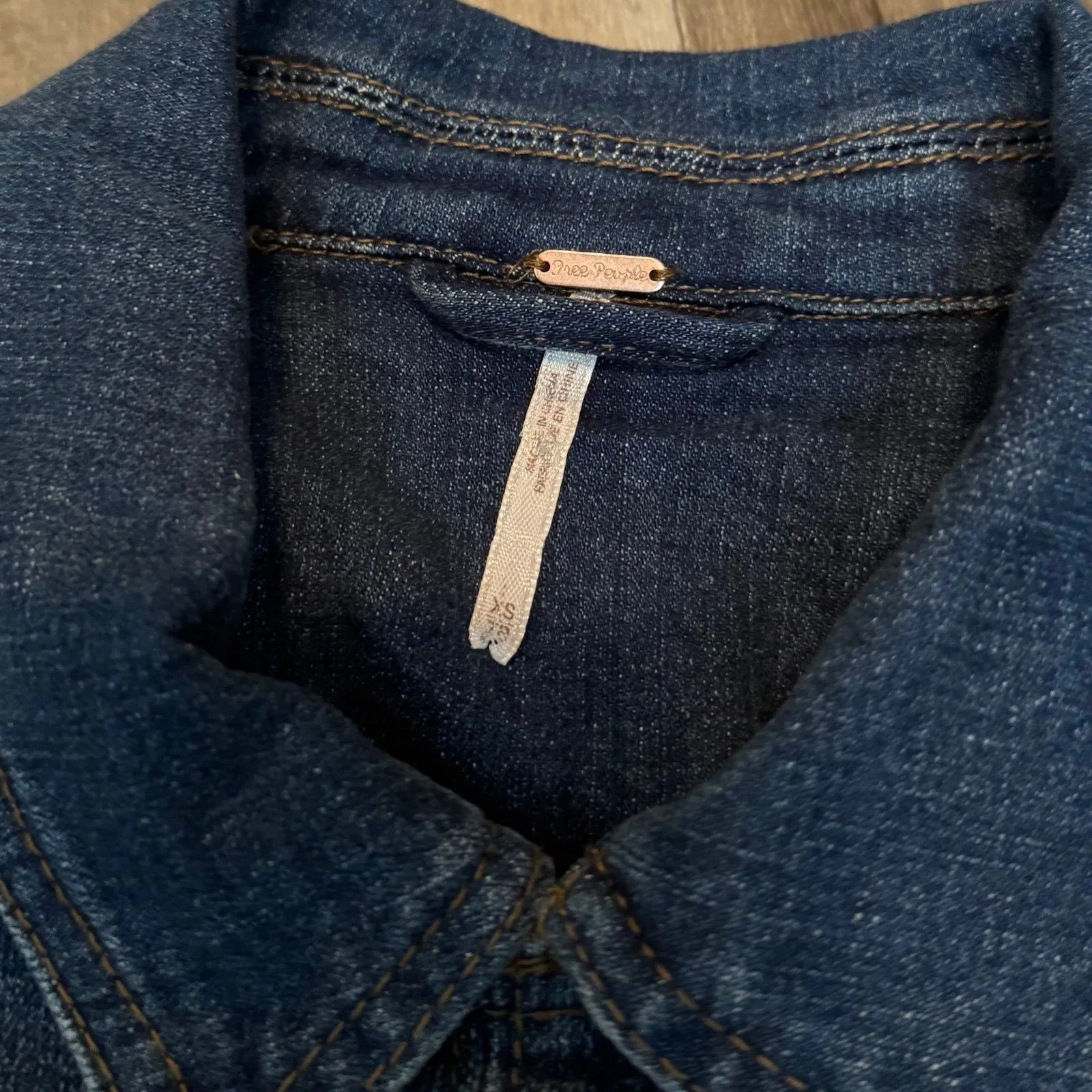 Free People Denim Military Band Jacket Double Breasted Blue Jean OB466872 - Image 4