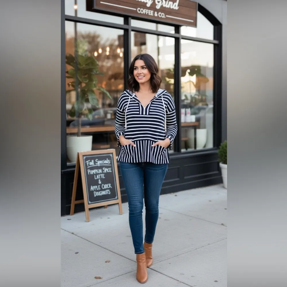 Melloday small blue striped hoodie sweatshirt - Image 6