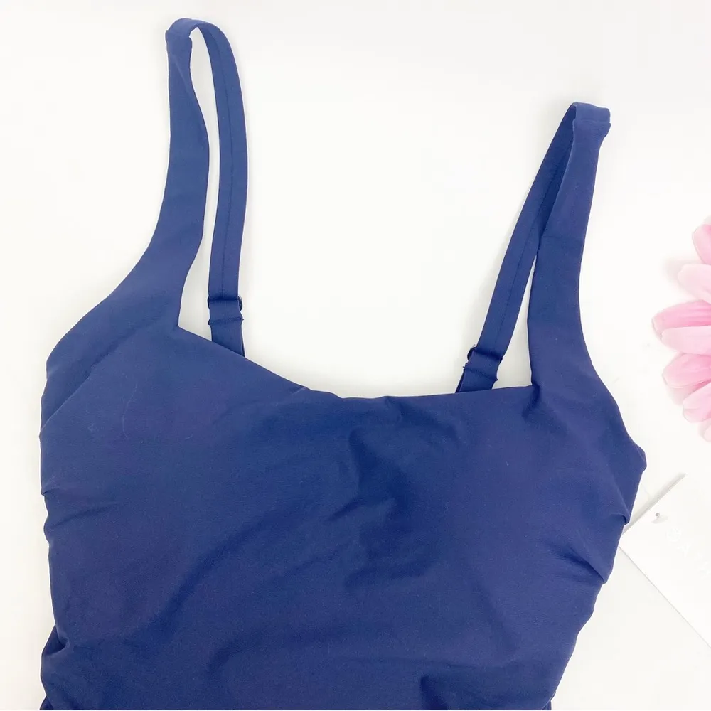 Athleta Square Neck Bra Cup Tankini Top: Navy Dress Blue - Image 9