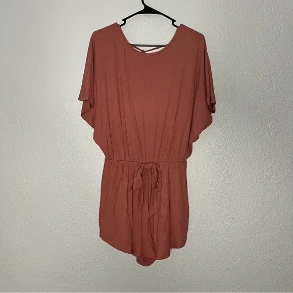 GILI Womens size M Dusty Pink Flowy Dolman Sleeve Romper Tie Waist Scoop Back Size M - Image 27