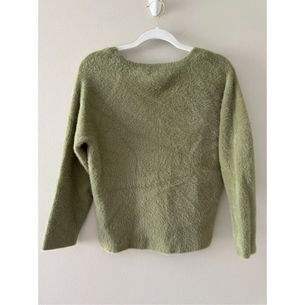 Rachael Zoe Fuzzy Sweater Size Medium V Neck Soft Green Long Sleeve Pullover - Image 6