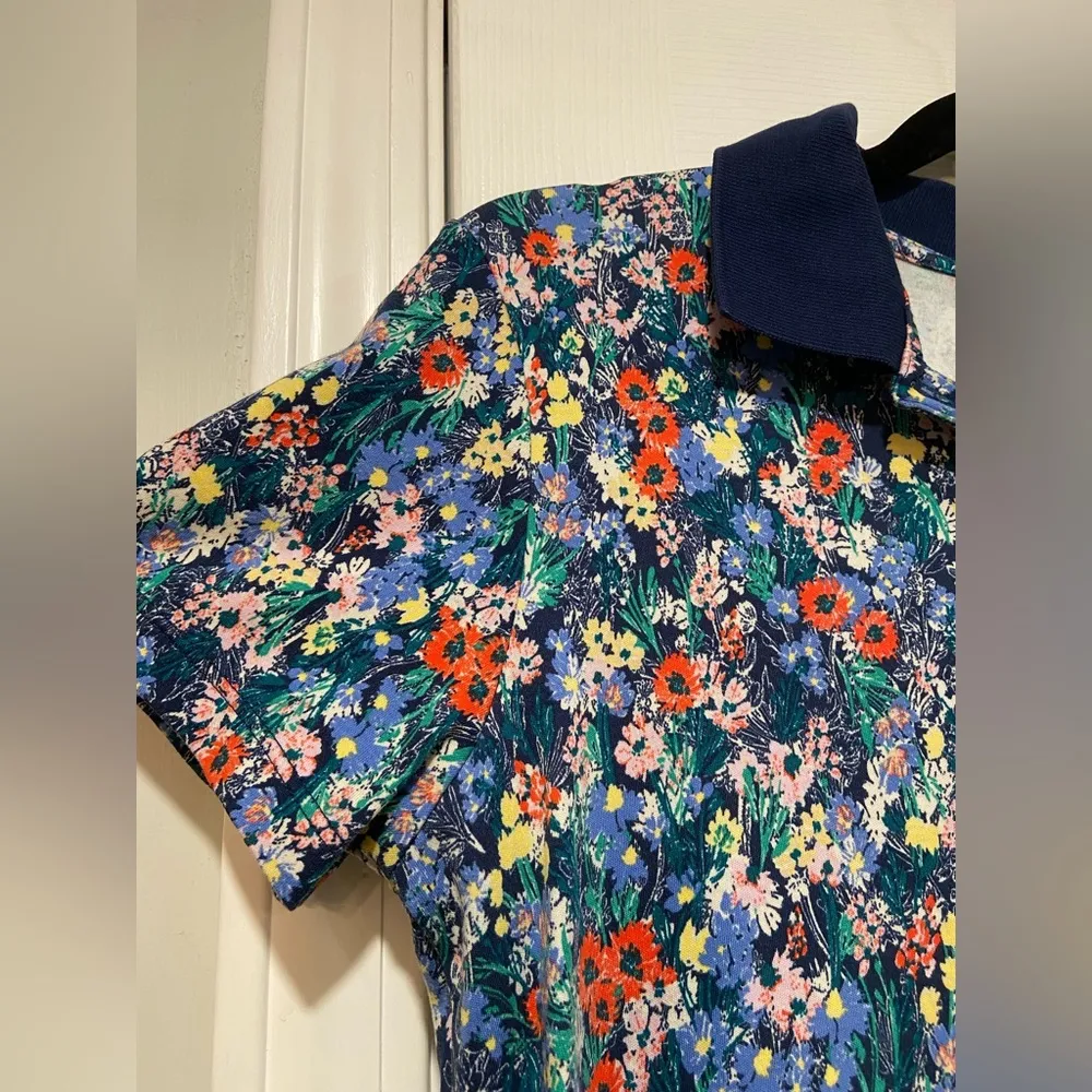 Lands End Size S Navy Blue Floral Cotton Collared Short Sleeve Polo Shirt - Image 4