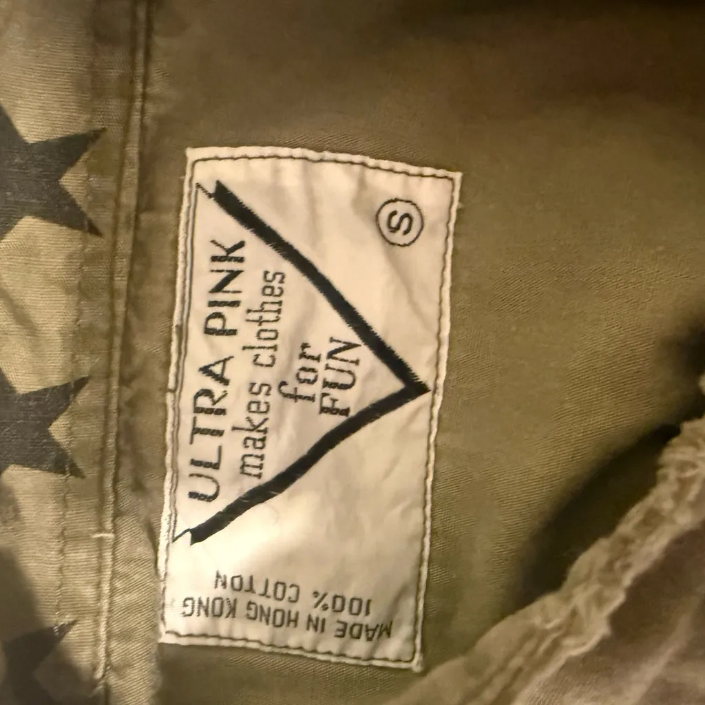 Ultra Pink Olive Green Military Utility Patch Jacket Shacket Size Small - Image 4