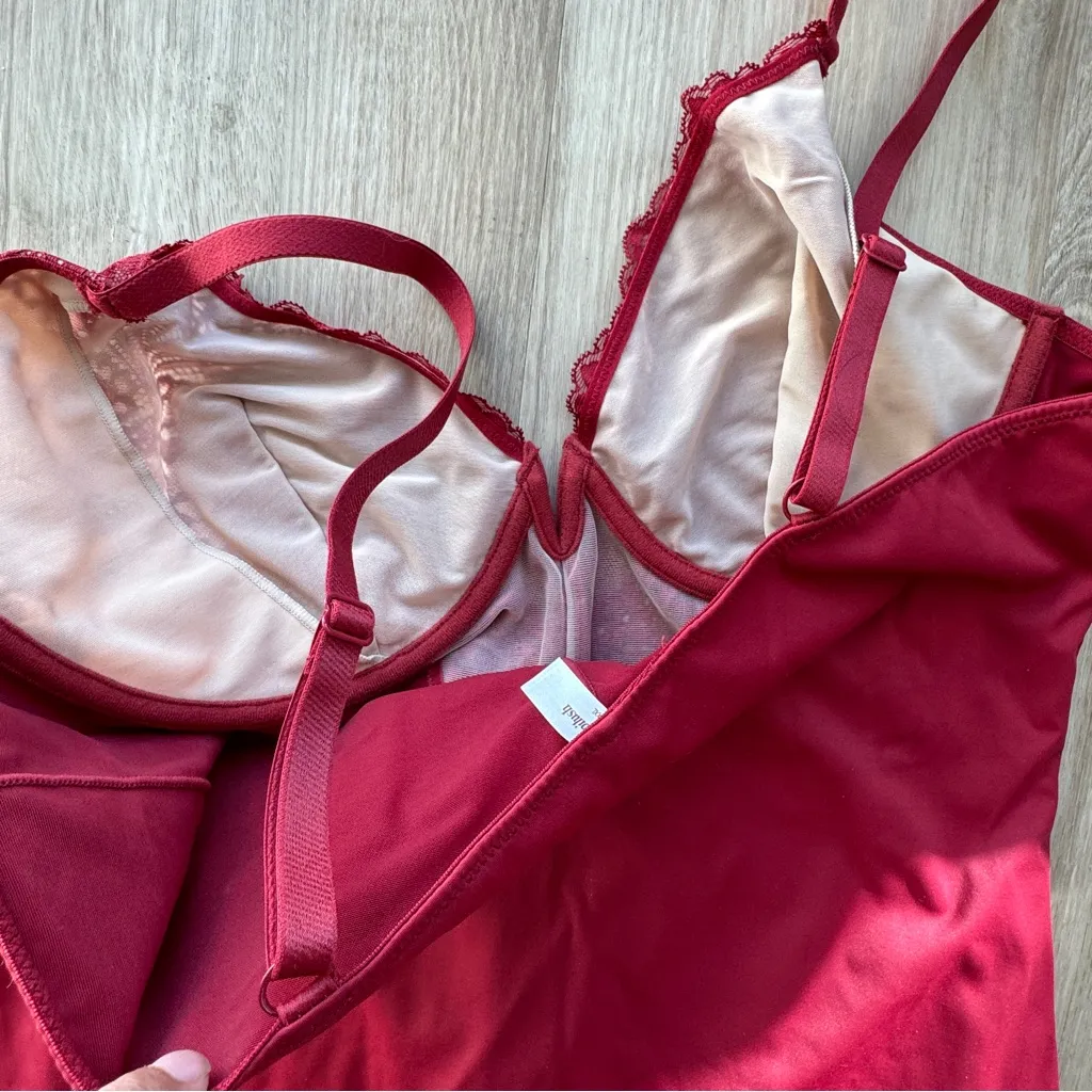 Popilush Shapewear Lace V Neck Side Slit Slimming Maxi Slip Dress sz XXL Red - Image 13