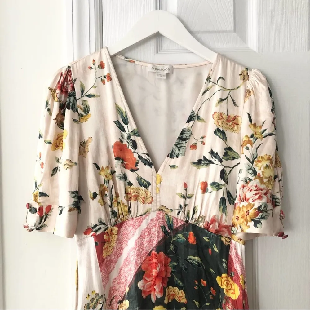 Monsoon ASOS OANA Ivory Floral Abstract Print Satin Tea Evening Dress 6US Medium - Image 4