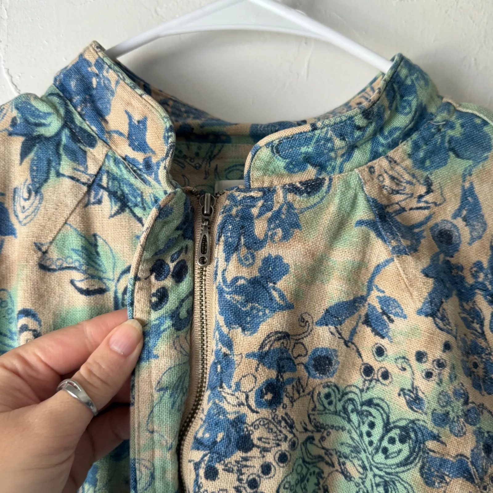 CJ Banks Vintage Y2k Jacket Floral Print Blue Green Linen Cotton Boho Zip XL Size undefined - Image 6