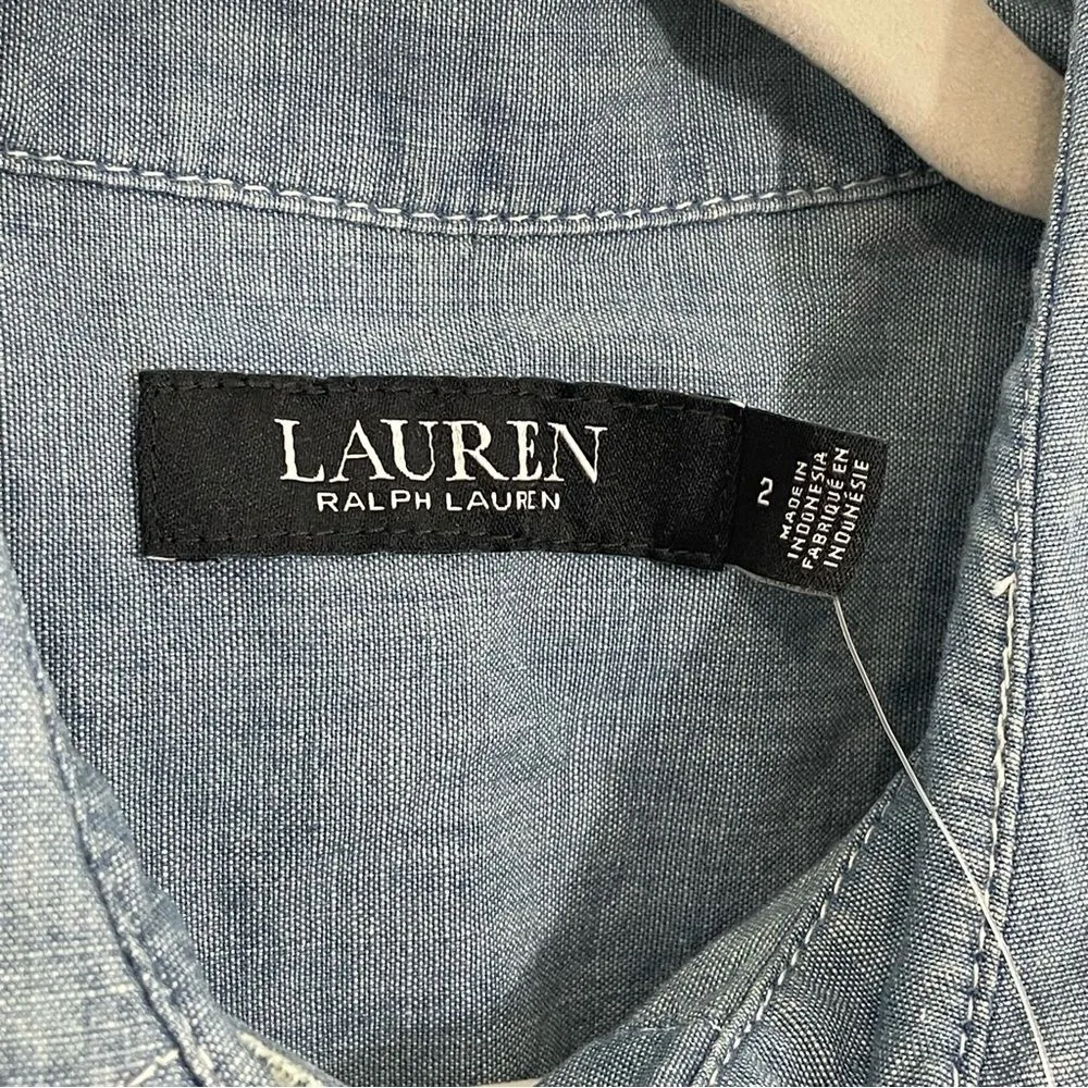 NWT Lauren Ralph Lauren River Wash Chambray Short-Sleeve Shirtdress Size 2 Denim - Image 6