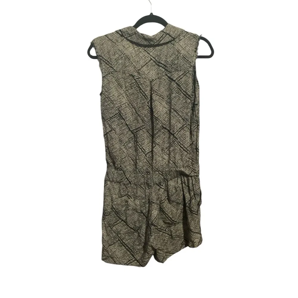 Anthropologie Hei Hei Nova Romper Button Front Tan Black Gauze Rayon - Image 3