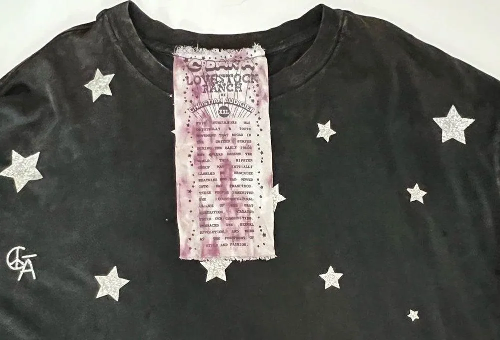 C Bar A Lovestock Ranch by Christian Audigier XXL Stars Mushroom Psychedelic Tee Black - Image 3