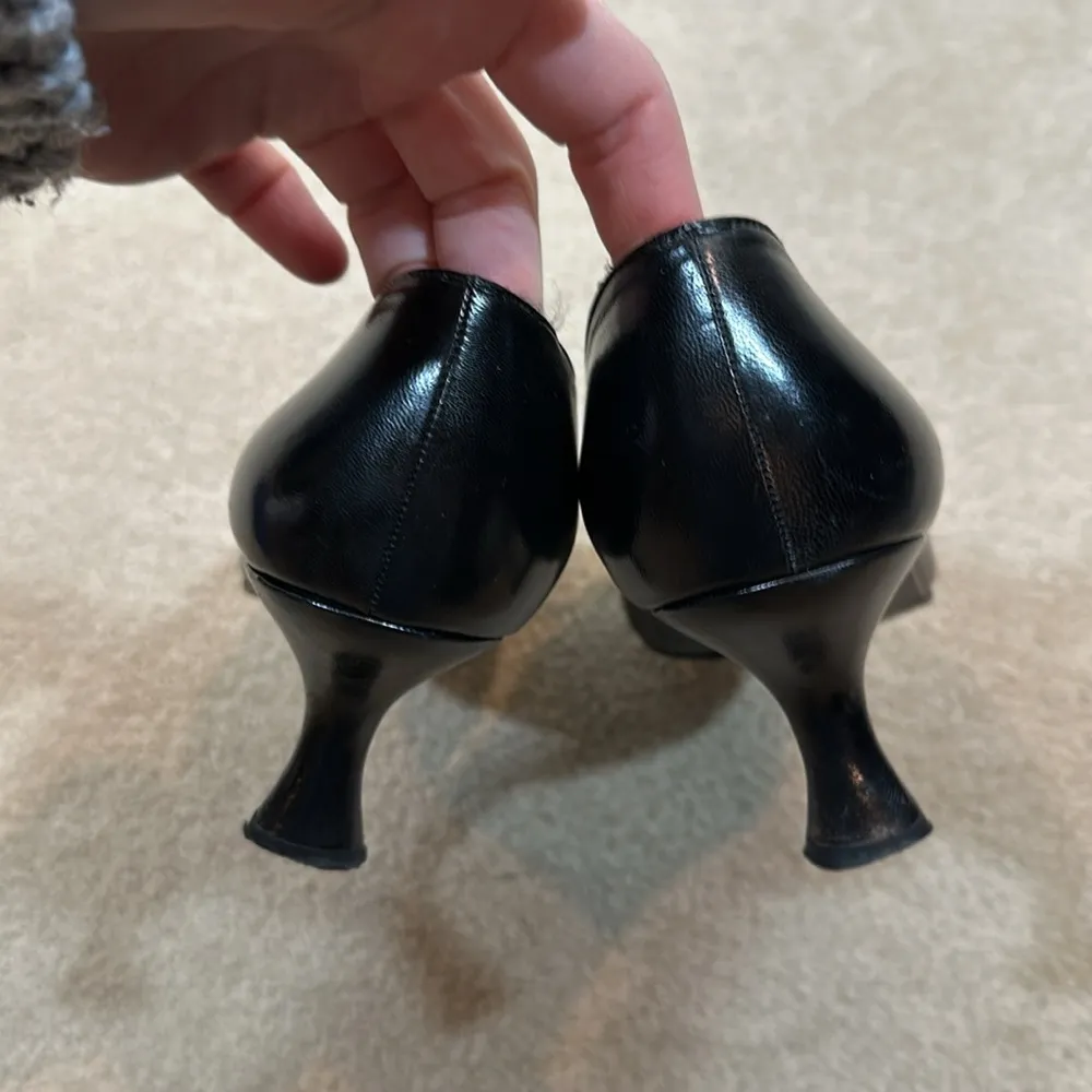 Stuart Weitzman Black Leather Kitten Heel Bow Vintage Pointed Toe Women 8.5B - Image 5