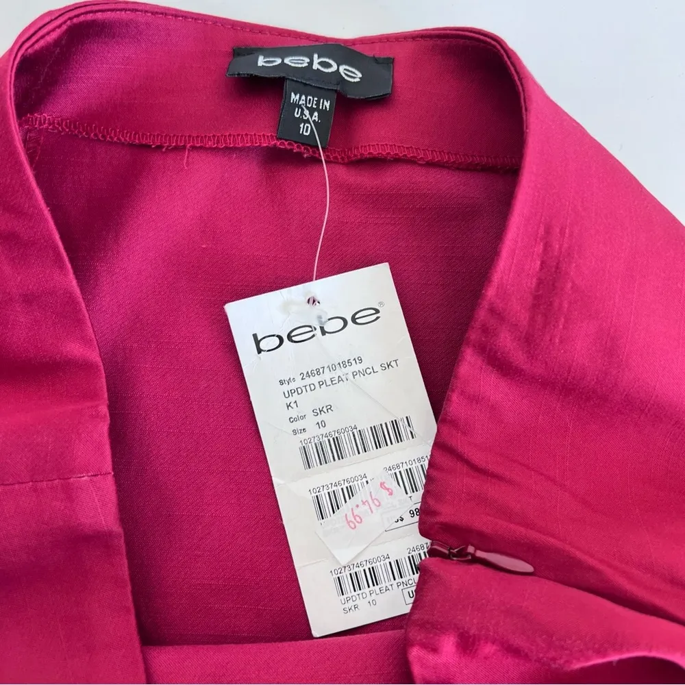 Bebe Y2K Women’s Sleek Red Satin Kick Hem Pleated Pencil Skirt - Image 11