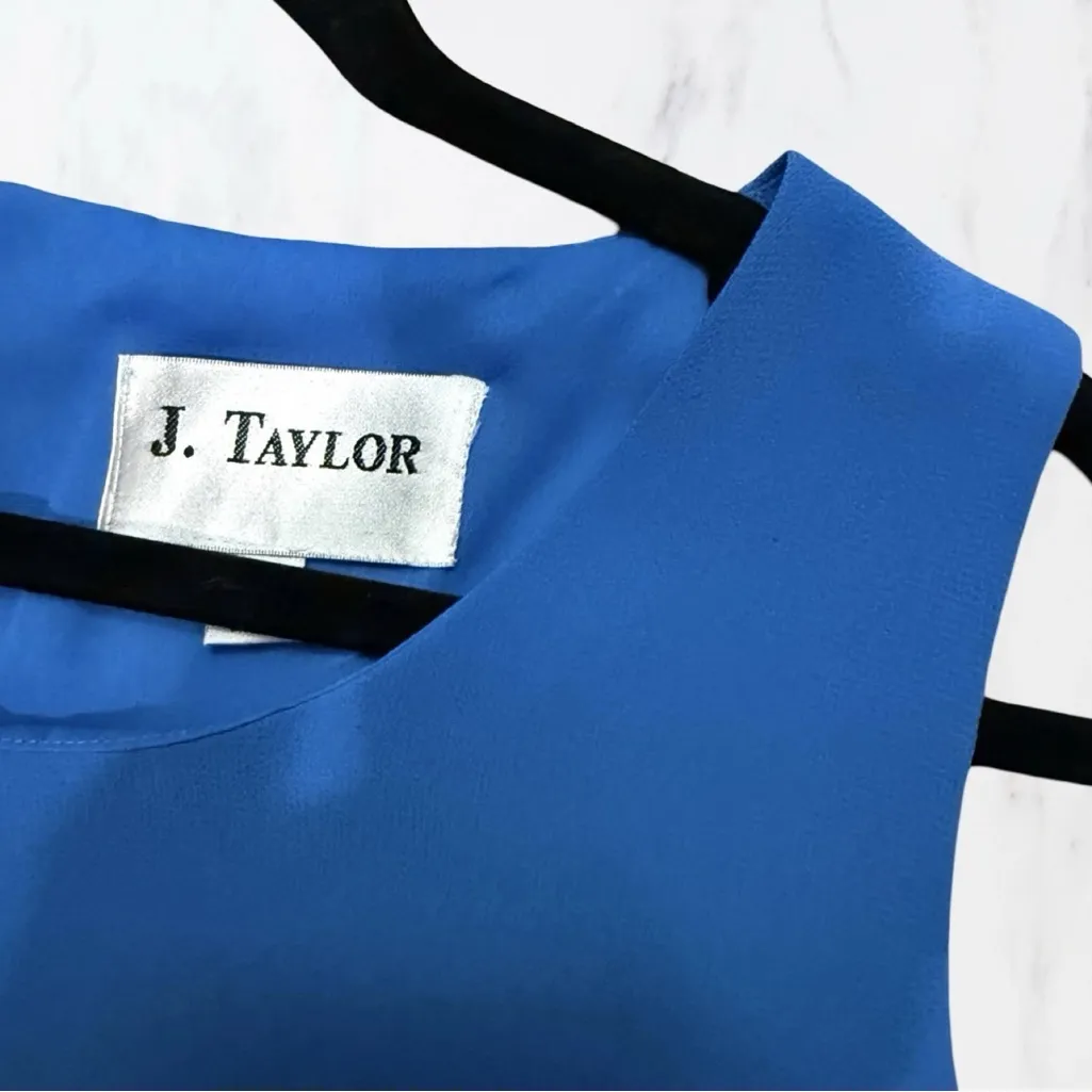 J. Taylor Vintage 80’s Set 2 Piece Blue Asymmetrical Dress Sheer Blazer Sz 14 - Image 9