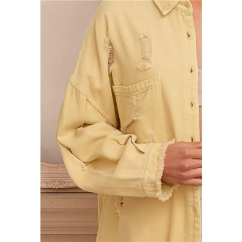 POL‎ Button Down Raw Hem Distressed Shacket - Image 3