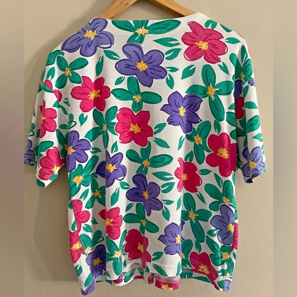 Vintage Aileen USA Floral Button Shirt M 80s 90s Cotton Cottagecore Top White Size M - Image 6