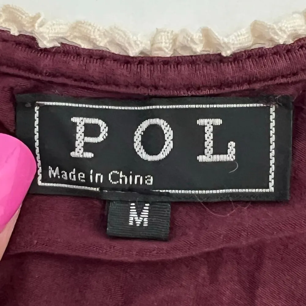 POL Embroidered Sleeveless Burgundy Dress Size Medium Flowy Boho Romantic Indie - Image 2