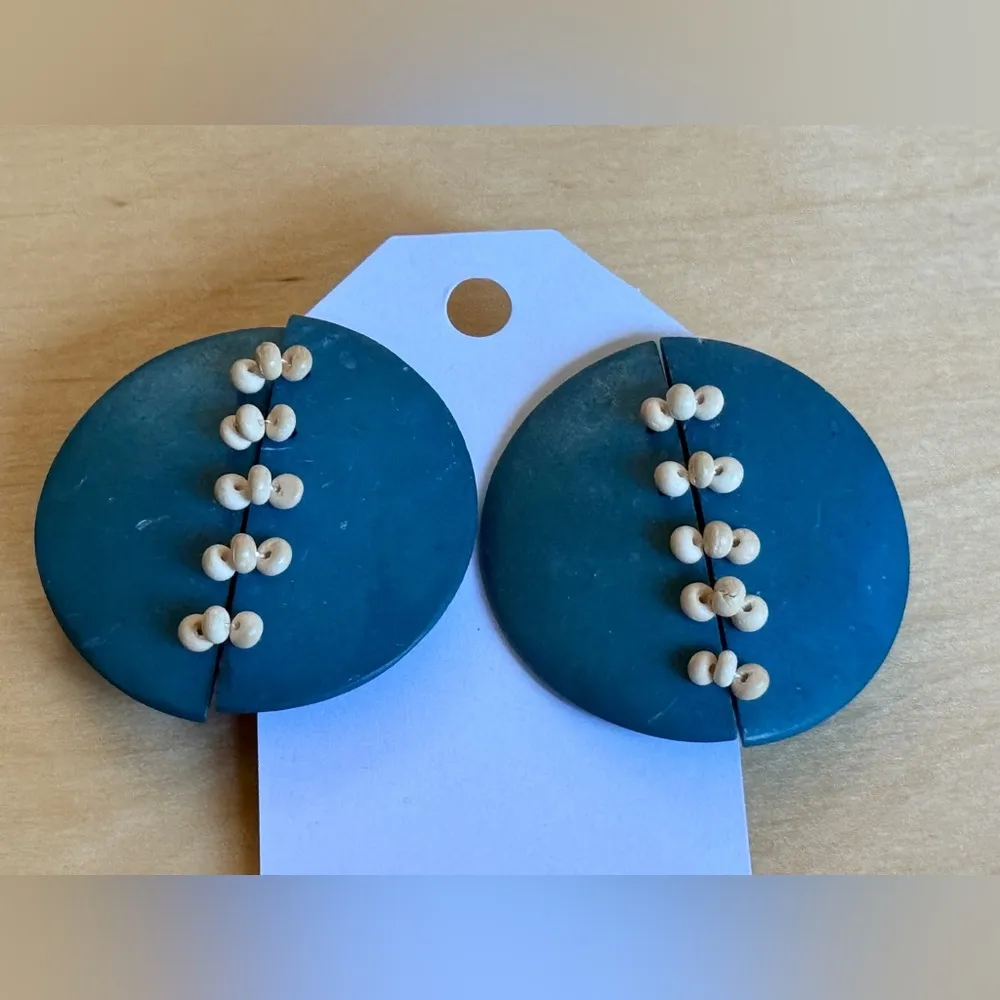 Blue and Beige Round Earrings - Image 2
